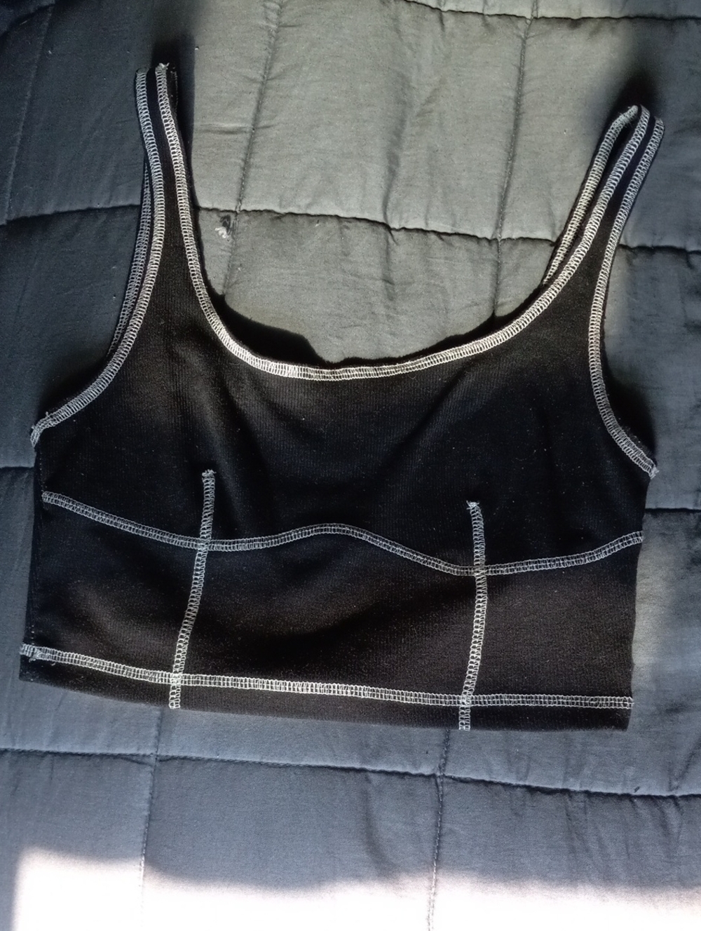 SHEIN Black Crop Tank Top with White Contrast Stitching